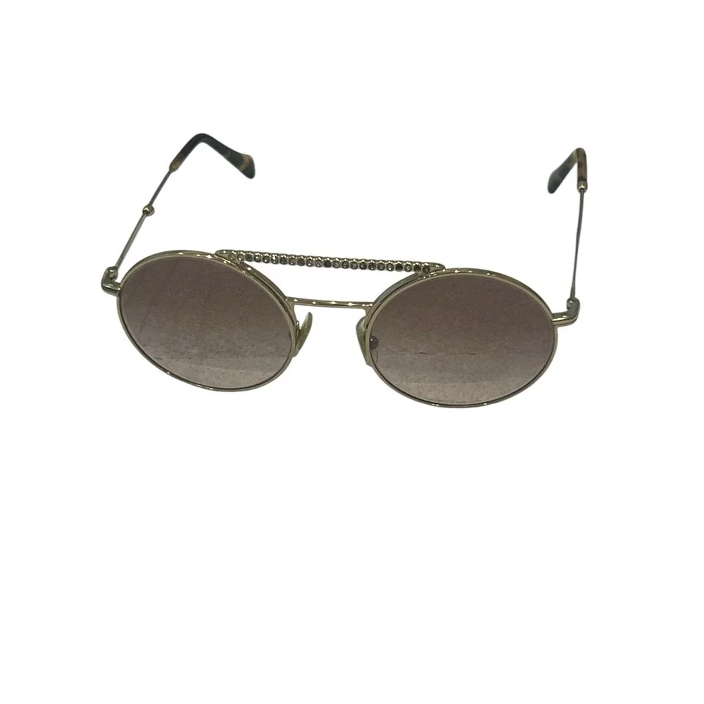 Miu Miu by Prada Round Crystal Brow Tinted Gold Brown Sunglasses SMU 52V ZVN-QZ9